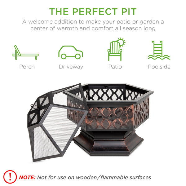 Best Choice Hex-Shaped Outdoor Fire Pit W/ Flame-Retardant Lid - 24in