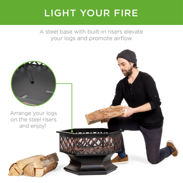 Best Choice Hex-Shaped Outdoor Fire Pit W/ Flame-Retardant Lid - 24in