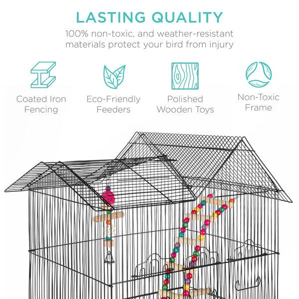 Best Choice Indoor Outdoor Iron Birdcage W/ Removable Tray 4 Feeders 2 Toys - 36in