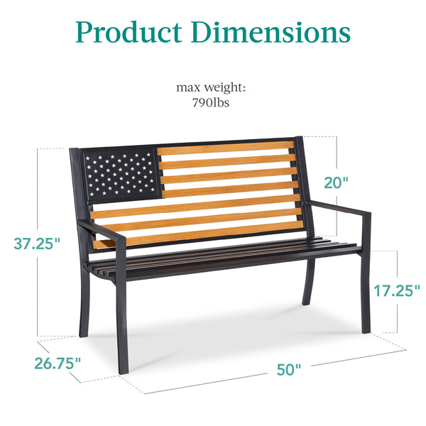 Best Choice Indoor Outdoor Steel Bench W/ American Flag Backrest 790lb Capacity