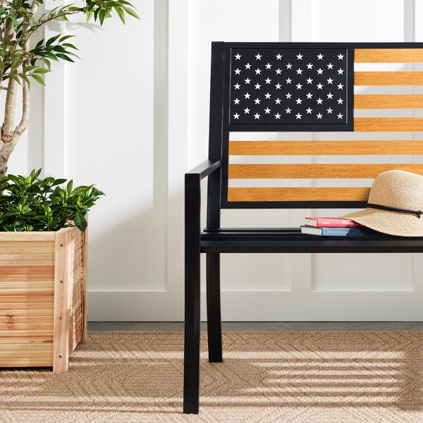 Best Choice Indoor Outdoor Steel Bench W/ American Flag Backrest 790lb Capacity