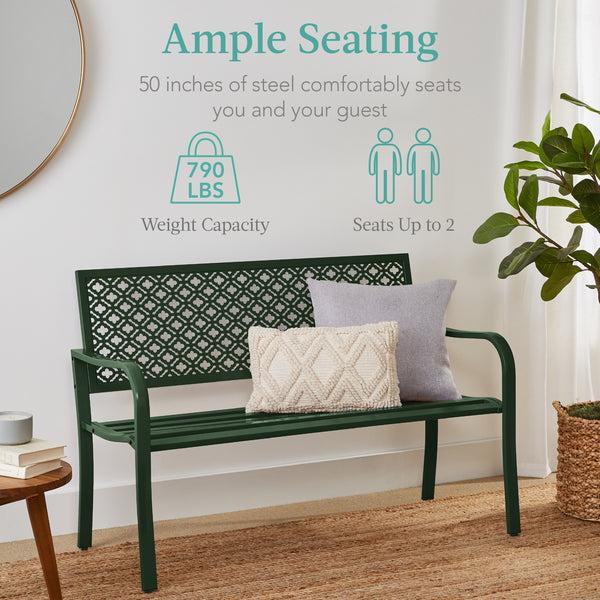 Best Choice Indoor Outdoor Steel Bench W/ Geometric Backrest Foot Levelers