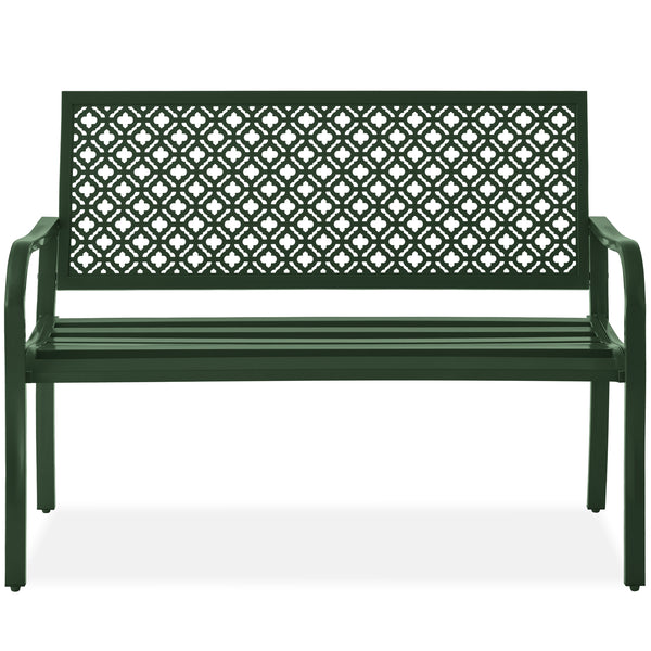 best choice Indoor Outdoor Steel Bench w/ Geometric Backrest Foot Levelers