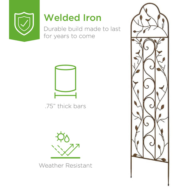 Best Choice Iron Arched Garden Trellis Fence Panel W/ Branches Birds - 60x15in