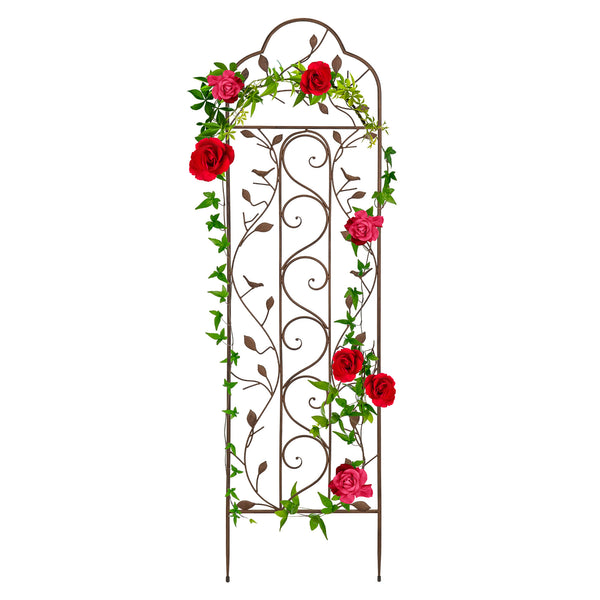 best choice Iron Arched Garden Trellis Fence Panel w/ Branches Birds - 60x15in