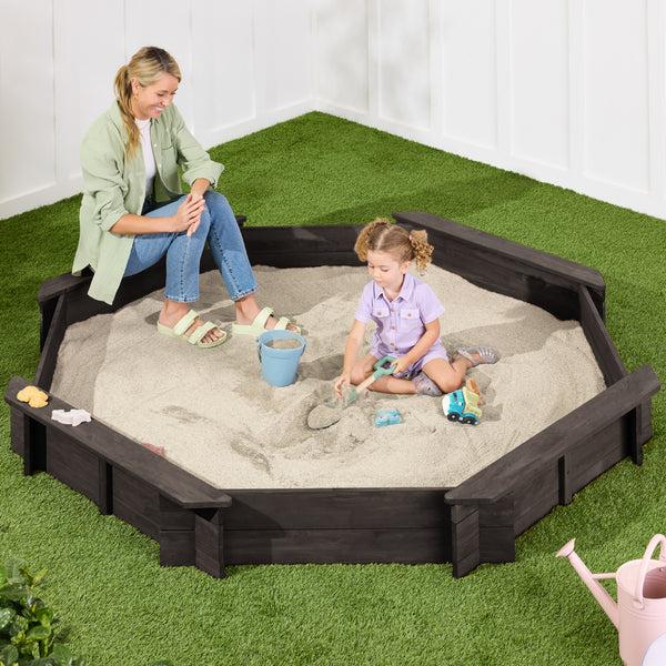 best choice Kid's Wooden Octagonal Sandbox w/ Sand Cover 4 Reinforced Benches 8 Seats