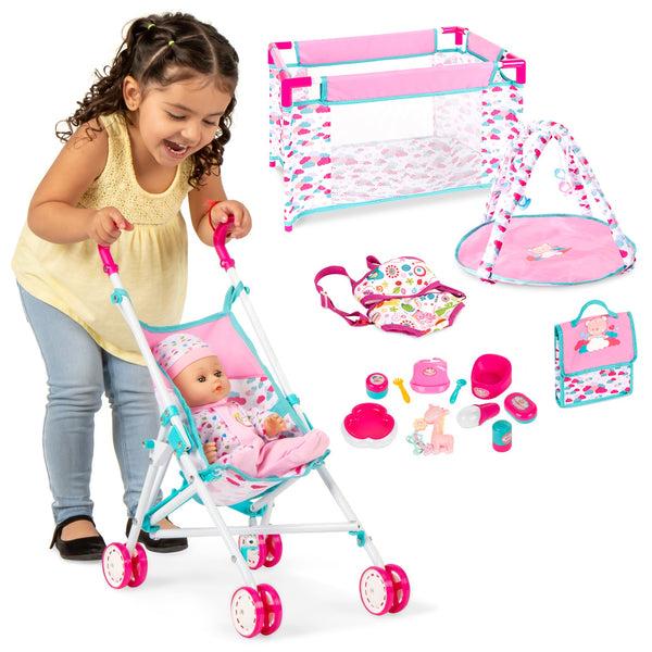 best choice Kids 15-Piece 13.5in Newborn Baby Doll Role Play Playset w/ Accessories
