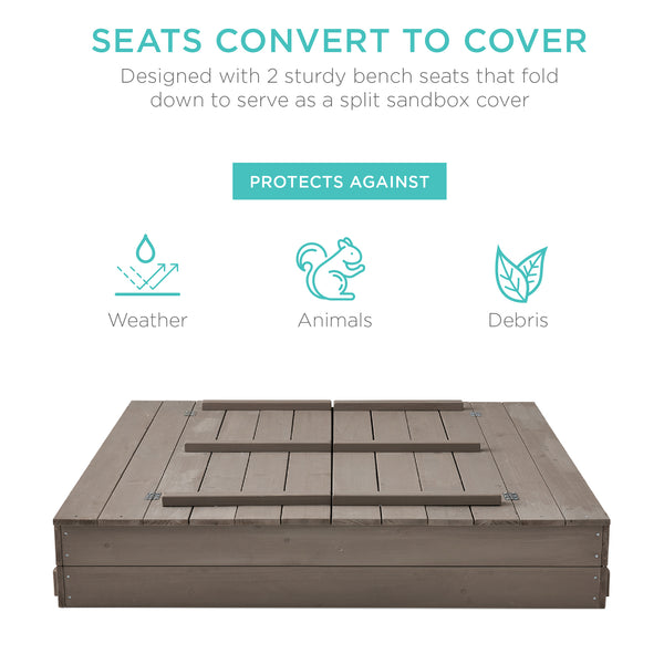 Best Choice Kids Cedar Sandbox W/ Sand Screen 2 Benches - 47x47in