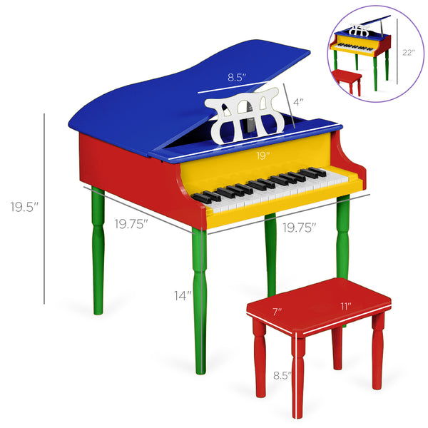 Best Choice Kids Mini Wooden Grand Piano W/ Lid Bench Music Rack Song Book Stickers