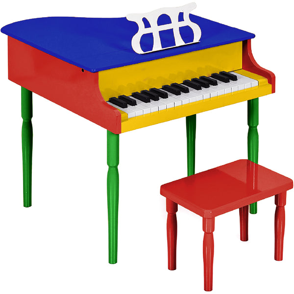 best choice Kids Mini Wooden Grand Piano w/ Lid Bench Music Rack Song Book Stickers