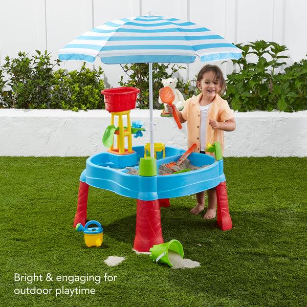 Best Choice Kids Outdoor Sand & Water Table W/ 18 Accessories Adjustable Umbrella