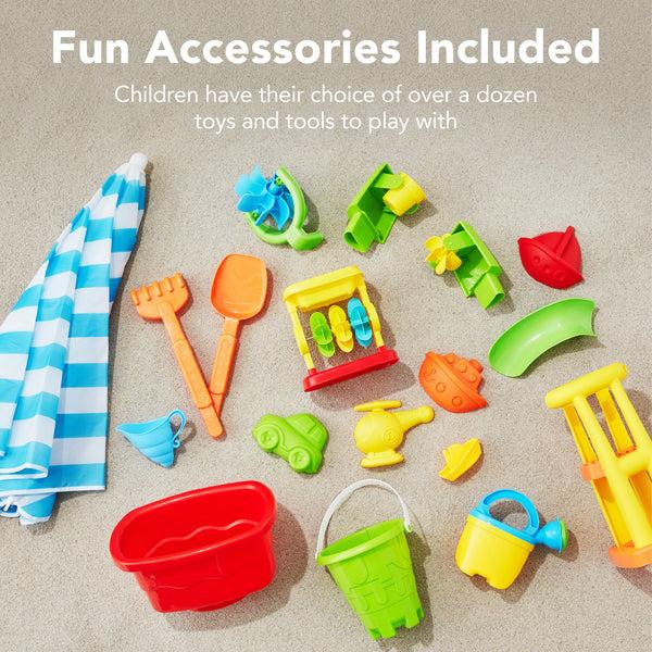 Best Choice Kids Outdoor Sand & Water Table W/ 18 Accessories Adjustable Umbrella
