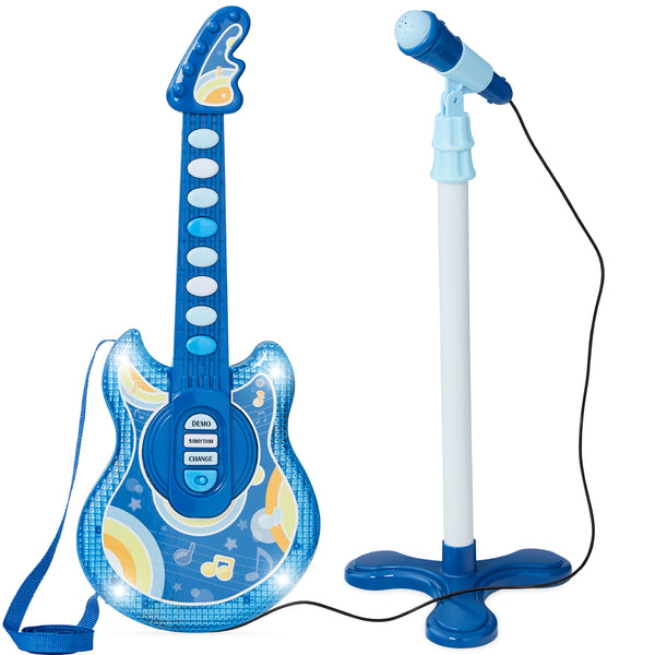 best choice Kids Pretend Play Guitar Musical Instrument Toy w/ Microphone Stand - 19in