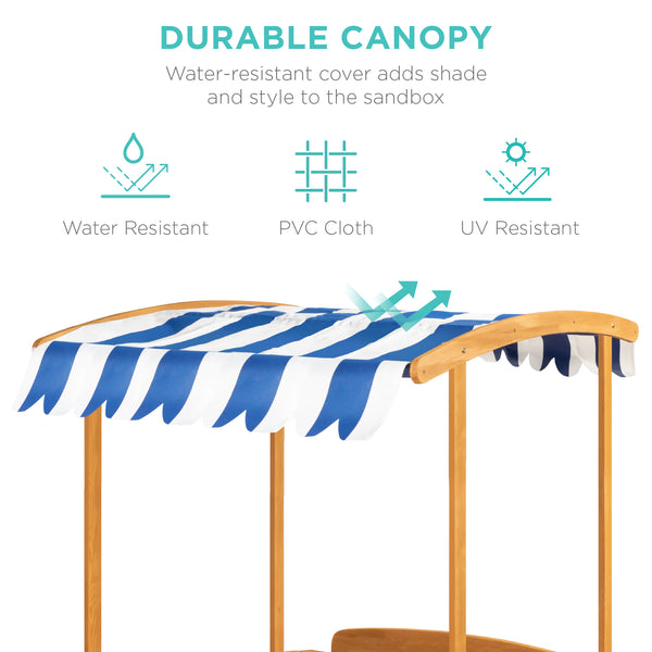Best Choice Kids Wooden Cabana Sandbox W/ Benches Canopy Shade Sand Cover 2 Buckets
