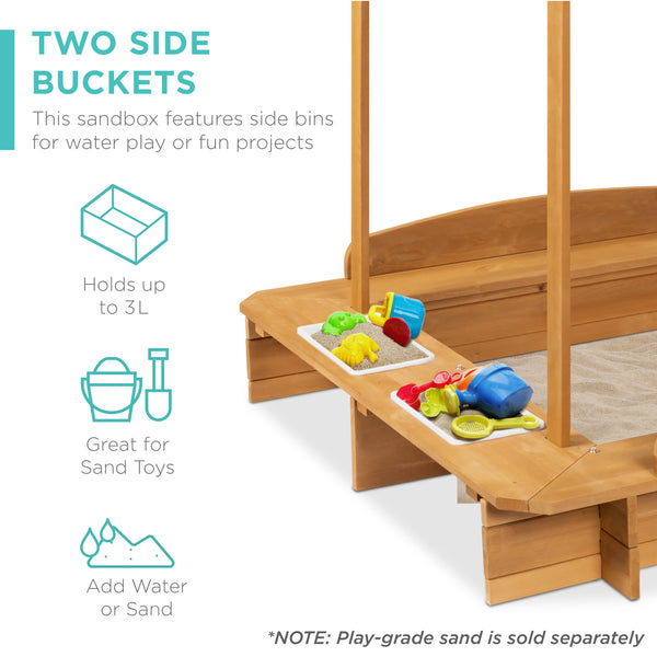 Best Choice Kids Wooden Cabana Sandbox W/ Benches Canopy Shade Sand Cover 2 Buckets
