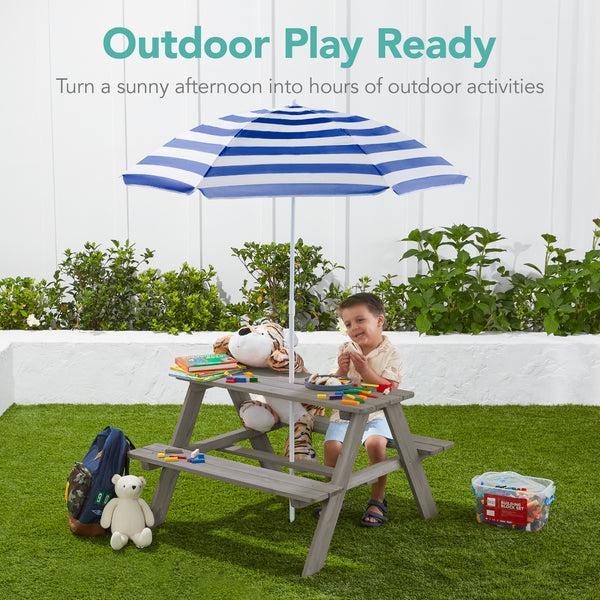 Best Choice Kids Wooden Outdoor Picnic Table W/ Adjustable Umbrella Built-In Seats
