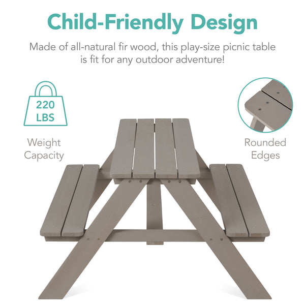Best Choice Kids Wooden Outdoor Picnic Table W/ Adjustable Umbrella Built-In Seats