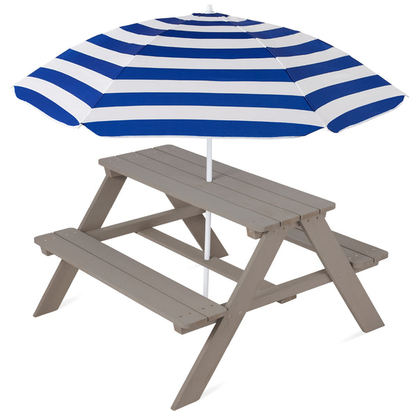 best choice Kids Wooden Outdoor Picnic Table w/ Adjustable Umbrella Built-In Seats