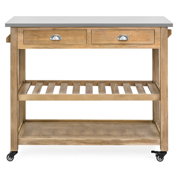 Best Choice Kitchen Island Storage & Bar Cart W/ Stainless Steel Top - Rustic Wood