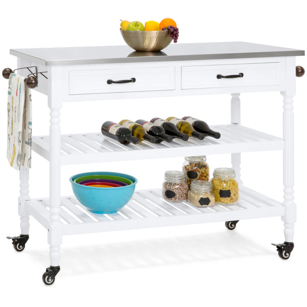 best choice Kitchen Island Storage & Bar Cart w/ Stainless Steel Top
