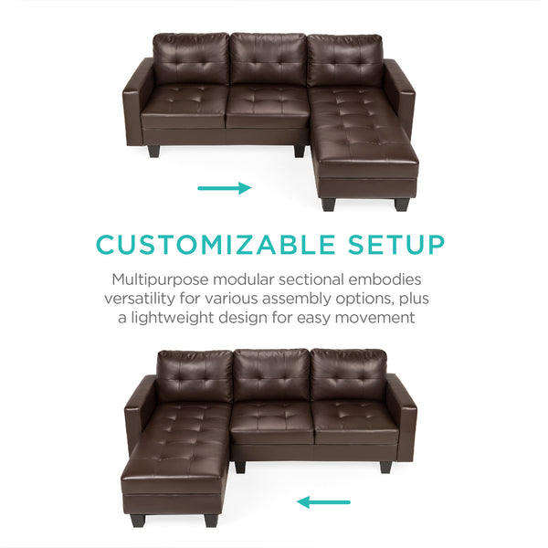 Best Choice L-Shape Customizable Faux Leather Sofa Set W/ Ottoman Bench
