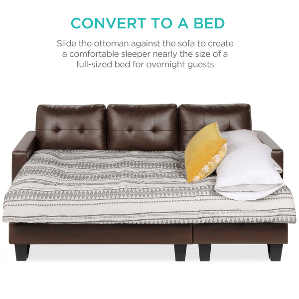 Best Choice L-Shape Customizable Faux Leather Sofa Set W/ Ottoman Bench