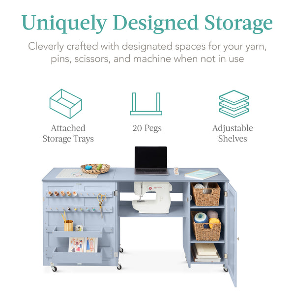 Best Choice Large Portable Folding Sewing Table Multipurpose Craft Station W/ Wheels