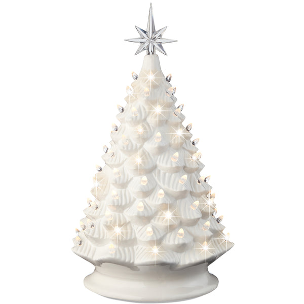best choice Large Pre-Lit Ceramic Christmas Tree Decoration w/ LED Light Timer - 18in