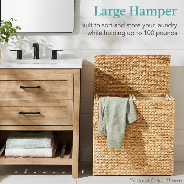 Best Choice Large Water Hyacinth Double Laundry Hamper Basket W/ 2 Liner Bags