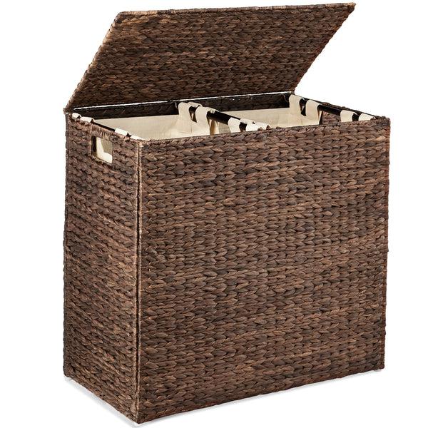 best choice Large Water Hyacinth Double Laundry Hamper Basket w/ 2 Liner Bags