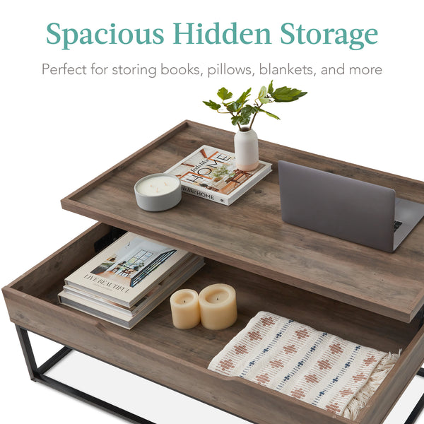 Best Choice Lift Top Coffee Table W/ Tray Edge Tabletop Wood-Grain Finish - 44in