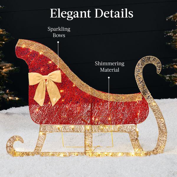 Best Choice Lighted 2D Outdoor Christmas Reindeer & Sleigh Set W/ Warm White LED Lights