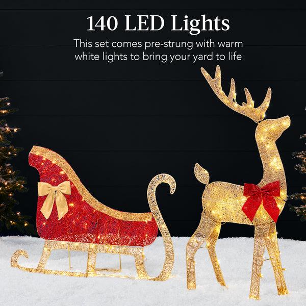 Best Choice Lighted 2D Outdoor Christmas Reindeer & Sleigh Set W/ Warm White LED Lights