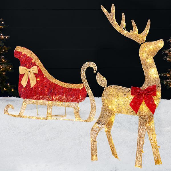 best choice Lighted 2D Outdoor Christmas Reindeer & Sleigh Set w/ Warm White LED Lights