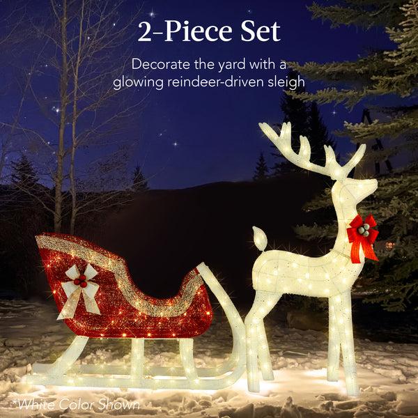 Best Choice Lighted Christmas Reindeer & Sleigh Outdoor Decor Set W/ LED Lights
