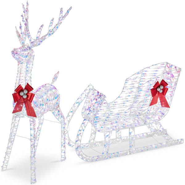 best choice Lighted Christmas Reindeer & Sleigh Outdoor Decor Set w/ LED Lights
