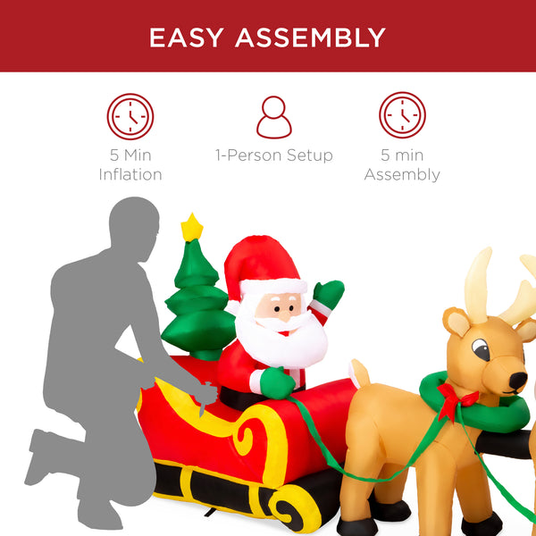 Best Choice Lighted Inflatable Santa Claus & Reindeer Christmas Decoration - 9ft