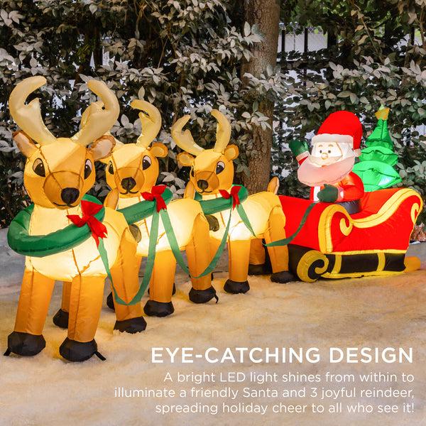 Best Choice Lighted Inflatable Santa Claus & Reindeer Christmas Decoration - 9ft