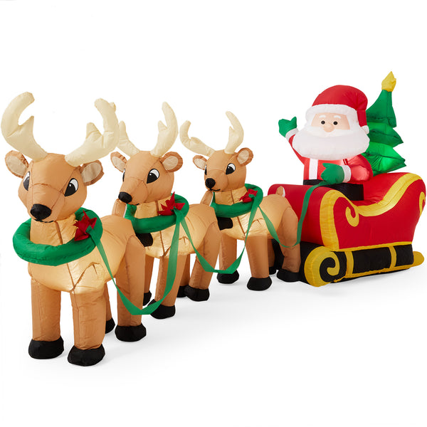 best choice Lighted Inflatable Santa Claus & Reindeer Christmas Decoration - 9ft