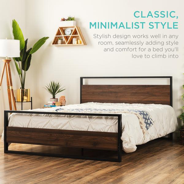 Best Choice Metal Wood Platform Queen Bed Frame W/ Wooden Slats