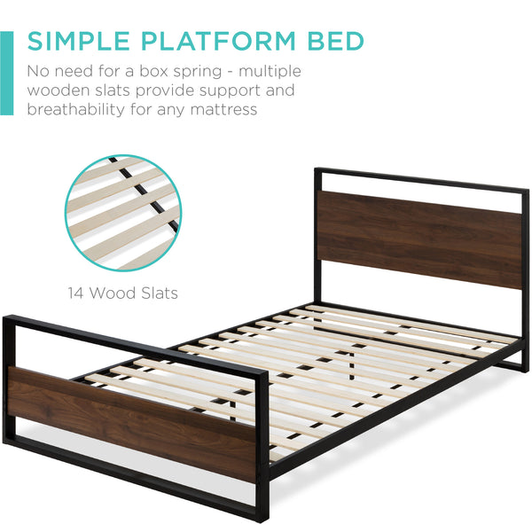 Best Choice Metal Wood Platform Queen Bed Frame W/ Wooden Slats