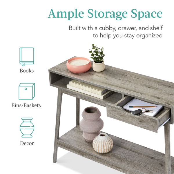 Best Choice Mid-Century Modern Hallway Console Table W/ Cubby Drawer