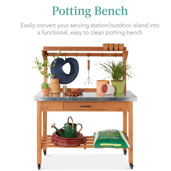 Best Choice Mobile Outdoor Table And Storage Cabinet W/ 4 Wheels Stainless Steel Top