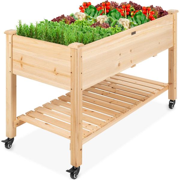 best choice Mobile Raised Garden Bed Elevated Planter w/ Wheels Shelf - 48x24x32in