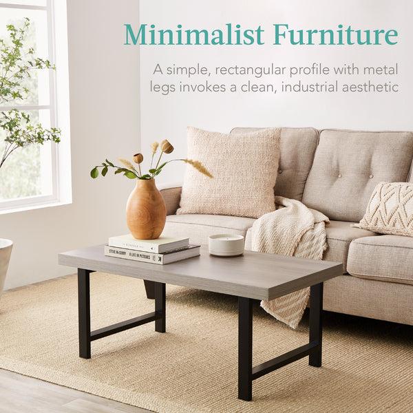 Best Choice Modern Butcher Block Top Rectangular Coffee Table W/ Metal Legs - 44in