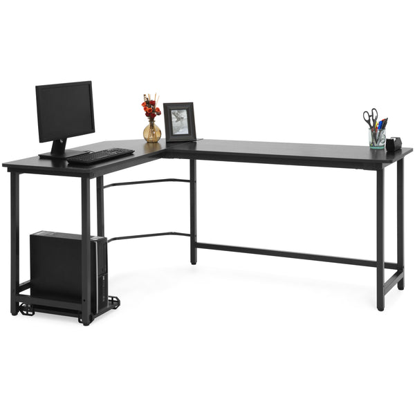 best choice Modern L-Shaped Corner Computer Desk Table Workstation w/ CPU Stand