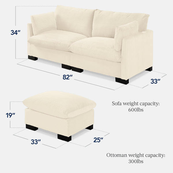 Best Choice Modular Sectional Pillowtop Sofa W/ Ottoman & Storage 82in