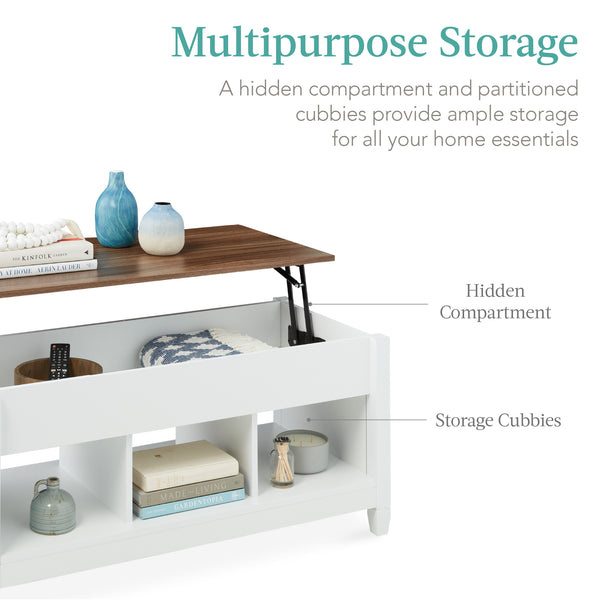 Best Choice Multifunctional Lift Top Coffee Table W/ Hidden Storage 3 Cubbies