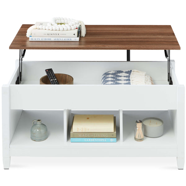 best choice Multifunctional Lift Top Coffee Table w/ Hidden Storage 3 Cubbies