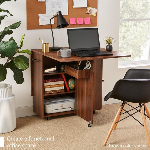 Best Choice Multipurpose Folding Table W/ Wheels 3 Storage Shelves Cubby Handle